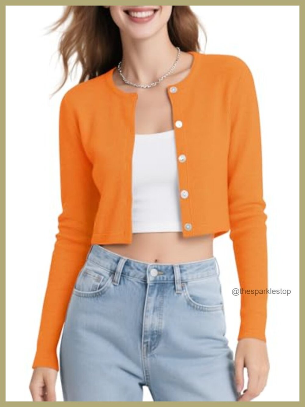 Women's Long Sleeve Button Down Cropped Cardigan Crew Neck Bolero Shrug